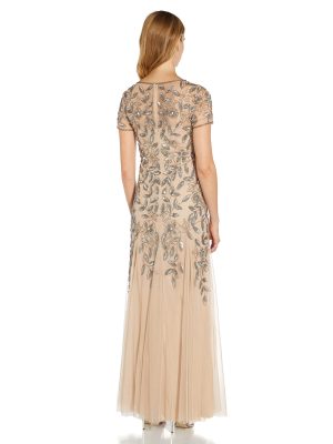 Women's Floral Beaded Godet Gown
