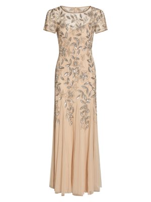 Women's Floral Beaded Godet Gown