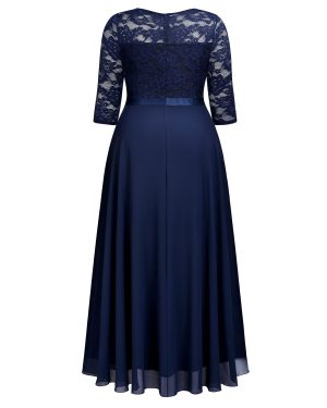 Women's Formal Floral Lace V Neck Plus Size Bridesmaid Party Maxi Dress