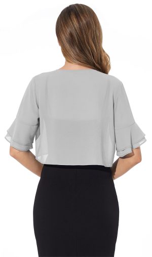 Women Shrug Soft Chiffon Open Front Sheer 3/4 Sleeve Bolero Cardigan for Evening Dress