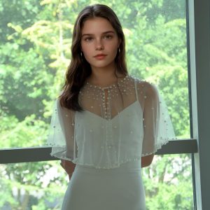 Pearl Shawl for Women, Soft Tulle Capes and Wraps for Evening Dress Wedding Party Bolero Cover Up