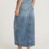 Women's High Waisted Medium Wash Front Slit Maxi Denim Skirt