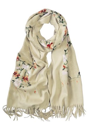 Women's Embroidered Tassel Long Shawl Oversize Scarf Wraps for Women