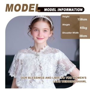 Girl's Elegant Lace Bridal Wedding Shawls, White Floral Embroidered Shrug Bolero Cape Guest Flower Girls