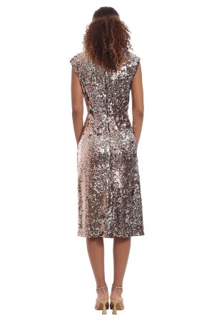 Women's Sequin Mock Neck Midi Dress with Slit