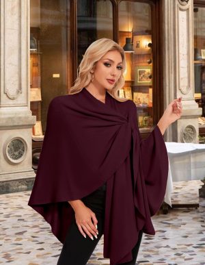 Womens Elegant Cross Front Shawl Wraps Knitted Ponchos Cape Light Weight Poncho Sweater Soft Warm Travel Wraps