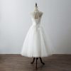 Women's Elegant Sheer Vintage Short Lace Wedding Dress for Bride