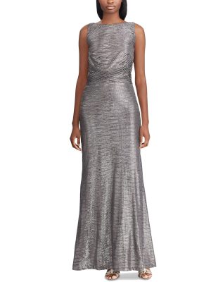Womens Dilamana Gathered Sleeveless Evening Dress Gray 6