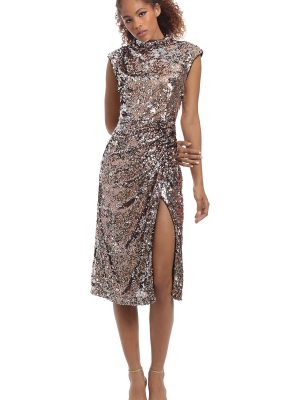 Women's Sequin Mock Neck Midi Dress with Slit