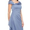 Women's Long L-Neck Glitter Mesh Mother of The Bride Dress with Ruched Neckline (Petite and Regular Sizes)