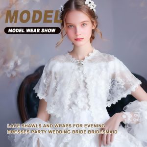 Girl's Elegant Lace Bridal Wedding Shawls, White Floral Embroidered Shrug Bolero Cape Guest Flower Girls