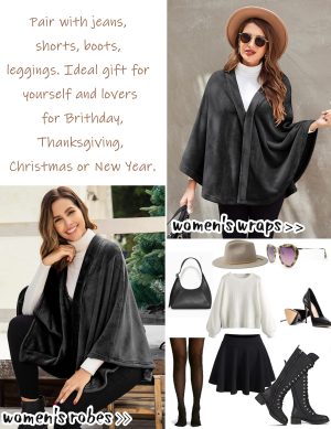 Flannel Faux Poncho for Women Lightweigh Blanket Warm TV Shawl Winter Coat Sweater Cape