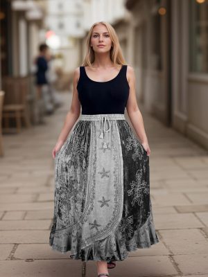 Women's 2025 Summer Winter Rayon Velvet Vintage Boho Embroidered High Waist Maxi Skirt - Long Skirts for Women