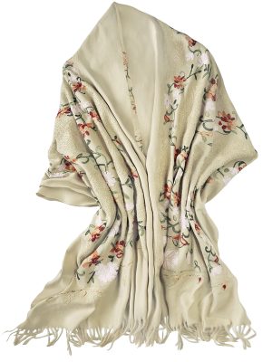 Women's Embroidered Tassel Long Shawl Oversize Scarf Wraps for Women
