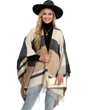 Shawl Wraps Gifts for Women,Warm Poncho Sweater,Tassels Open Front capes, Travel Christmas Gifts for Winter Fall
