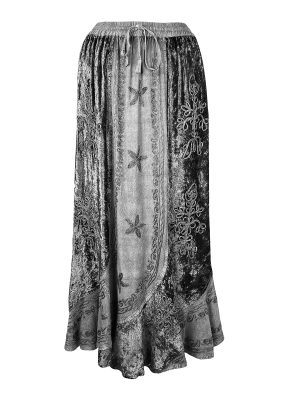 Women's 2025 Summer Winter Rayon Velvet Vintage Boho Embroidered High Waist Maxi Skirt - Long Skirts for Women