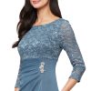 Women's Long Mother of The Bride Dress with Stretch Lace Bodice & Hip Embellishment (Petite and Regular Sizes)