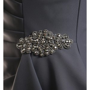 Women's Slimming Long Length ¾ Sleeve Mother of The Bride Dress with Cascade Ruffle Skirt and Side Ruching