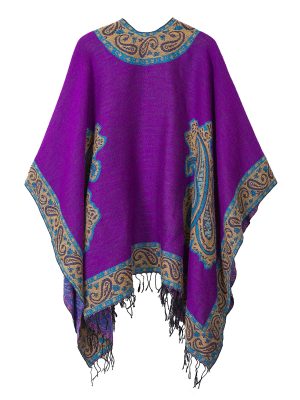 Women's Retro Style Vintage Pattern Tassel Poncho Shawl Cape Wraps For Women